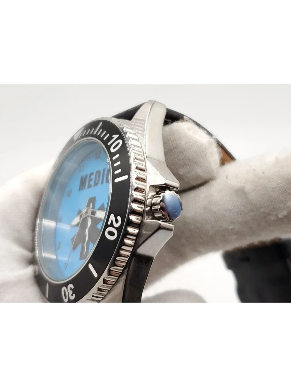 Zazzle Medic Watch Mens New Battery Blue Dial Rotating Bezel 45mm